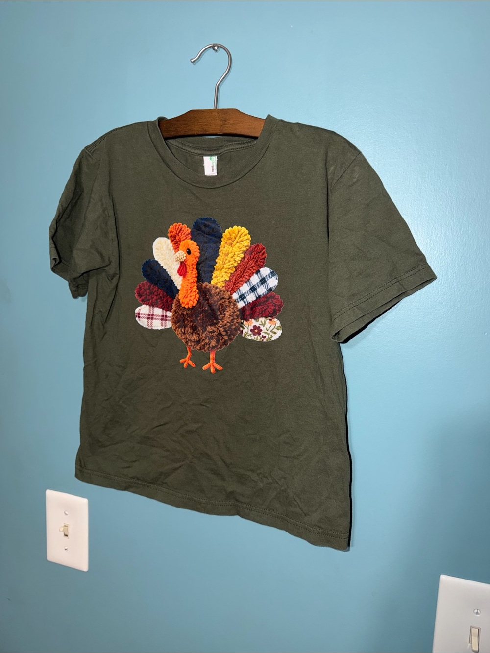 Anvil Olive Green Kids Turkey Appliqué Short Sleeve Tee